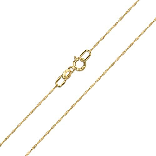 Amberta Allure Damen Halskette aus 9K Gold: 0.5 mm Singapurkette - 45 cm