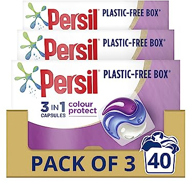 Persil 3 in 1 Colour Protect Laundry Washing Capsules keeps colours bright with recyclable, plastic-free box* 3x 40 capsules (120 washes)