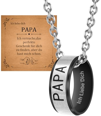 CheersLife Papa Halskette Ring kette Vatertagsgeschenk - Gravur “PAPA Ich liebe Dich Papa ” Papa Herren Halskette Geschenk für Papa Vater, Weihnachts Geburtstag Geschenk für Papa
