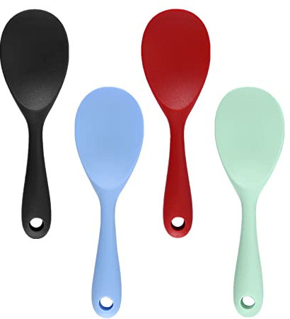 4 PCS One-piece Silicone Rice Spoon Non-stick Meal Scoop Household Kitchen Utensils High Temperature Resistant Full Package Rice Paddle Works for Rice, Mashed Potato