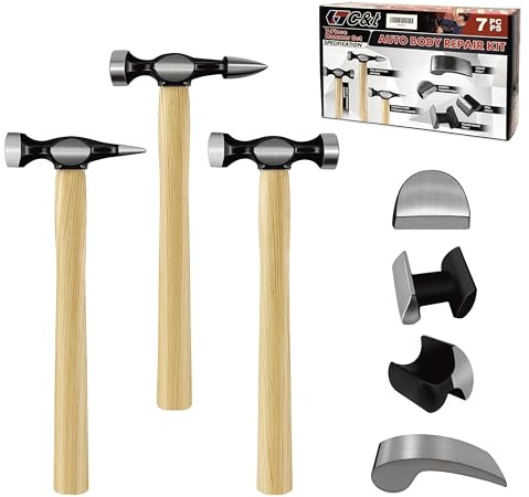 C&T Auto Body Repair Tool Kit,7 Piece,Car Body Repair Tool Kit, Carbon Steel Dolly and Hammer Dent Body Fender Tool Set