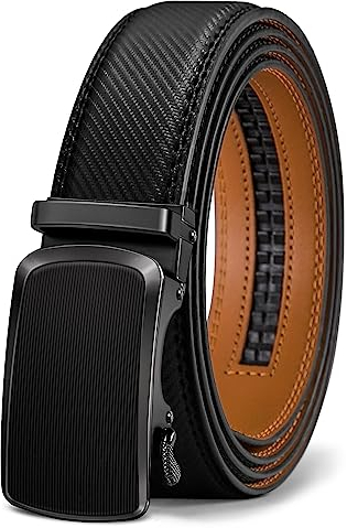 KEMISANT Gürtel Herren, Ledergürtel Ratsche Automatikschließe für Herren Business Anzug,Breit 35mm,Größe Angepasst(Schwarz-110cm/30-36 taille verstellbar)