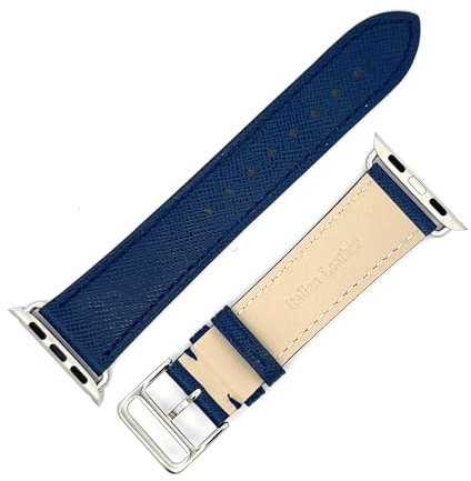 &Diamonds Saffiano Leather Apple Watch Strap 38mm, 40mm, 41mm, 42mm, 44mm, 45mm and 49mm for Men & Women, Genuine Leather Replacement Strap for iWatch Series 6, 7, 8, and 9 (Royal Blue)