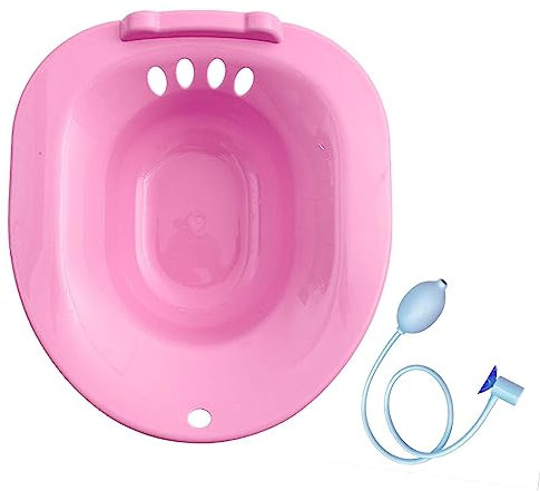AWHAO Siège de Toilette pour Personnes âgées, Bain de Hanche, Portable avec Chasse d'eau, Bain de Hanche, Adapté Aux Toilettes Standard et à La Commode, Dur, Rouge