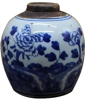 InDmar Vase à Fleurs en céramique Chinoise, Vase en céramique, 10,6 cm Antique Ming Jiaqing Fait à la Main Bleu Blanc Porcelaine Pivoine Motif Jar Collection