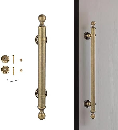 Tirador Puerta Granero Barra de Manija de Puerta de Granero de Latón con Accesorios de Montaje, Tirador de Puerta de Estilo Retro para Un Lado, Barra de Apoyo para Puerta Corredera Interior Exterior (