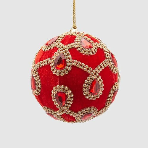 EDG Enzo De Gasperi Christbaumkugel 10 cm Samt mit roten Edelsteinen