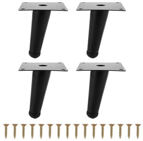 LOLYSIC Lot de 4 pieds de meubles inclinés en métal de 10 cm de haut pour table, canapé, meuble TV, chaise, armoire, pieds de rechange (noir)