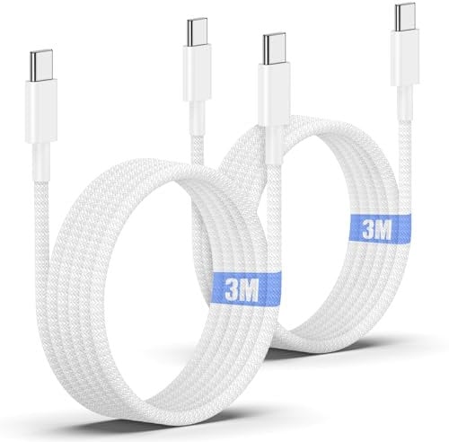 USB C to C Charger Cable 3M, 2Pack 60W Long Apple USBC to USB C Fast Charging Cable 10ft for iPhone 16/16 Pro/16 Pro Max/15/15 Pro/15 Plus, MacBook, iPad Pro Air/Mini/6Gen/Samsung