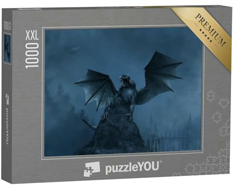 Puzzle 1000 Teile XXL „3D Fantasy: EIN aggressiver Drache auf dem Felsen“ – aus der Puzzle-Kollektion Drache, Tiere aus Fantasy & Urzeit