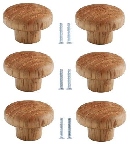 Wardrobe Door Handle and Knobs Solid Wood Handles,Log Cabinet Doors,Cabinet Wardrobe Drawer Handles,Wooden Cabinet Door Handles,Oak,Diameter 36mm,6 Pack