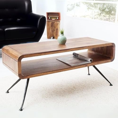 LEBENSwohnART Puristischer Couchtisch ALINO 100cm Sheesham TV-Board massiv Palisander Retro