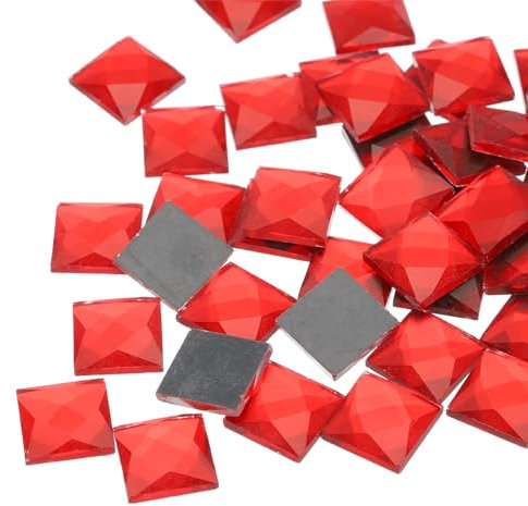 QUARKZMAN 50 Stück Acryl-Strasssteine mit flacher Rückseite, 12 mm, quadratisch, künstlicher Edelstein zum Basteln, Schminken, Modeschmuck, Herstellung, Rot
