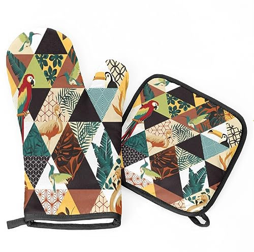 Ofenhandschuhe Topflappen Set Tiere Vögel Topfpads Druck Grillhandschuhe Weiches Topfhandschuhe, Für Küche, Backen