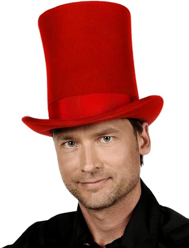 Maskworld Hochwertiger edler Zylinderhut aus Wollfilz - extra hoch (21 cm) - rot - Hutgröße: 59 - Kostüm-Verkleidung Karneval, Halloween & Motto-Party