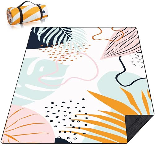 hswosnas Picknickdecke, Stranddecke, 203,2 x 152,4 cm, extra groß, wasserdicht, Campingdecke, tragbare Outdoor-Matte, 3-lagige Decke für Strand, Wandern, Park, Musikfestival, Gras, Rasen, Reisen