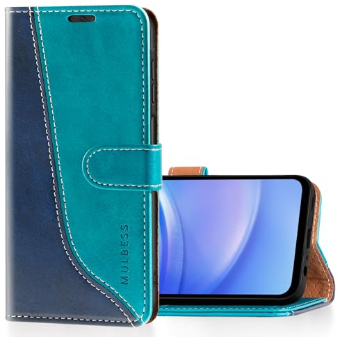 Mulbess für Samsung Galaxy A15 5G Hülle, Handyülle Leder mit Kartenfach, Klapphülle mit Magnetverschluss, Flip Case Etui Handytasche Schutzhülle, Stilvoll Mint Blau