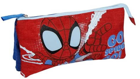 CERDÁ Life's Little Moments Federmäppchen mit 3 Fächern von Spidey, Rot, 22,5 x 2 x 21,5 cm, Reißverschluss, Spiderman-Druck, Originalprodukt, entworfen in Spanien, rot, Spidey Federmäppchen mit 3