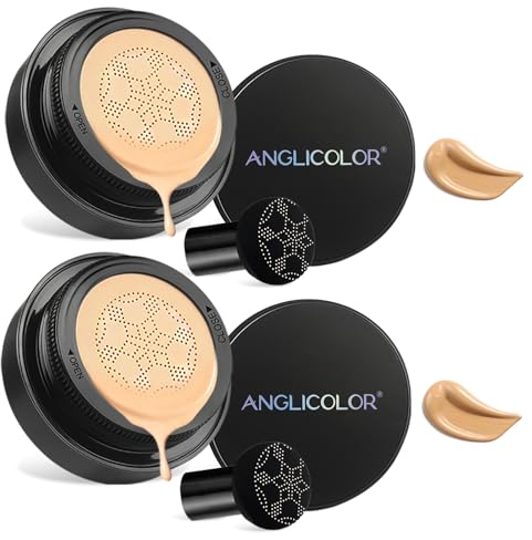 Anglicolor 2PC Pilz Luftkissen CC Creme,Moisturising BB Creme Cushion Foundation Cover Concealer Liquid Foundation Volldeckendes Make-Up Langlebig Und Wasserfes (#02 Natrual Nude, 30ml)