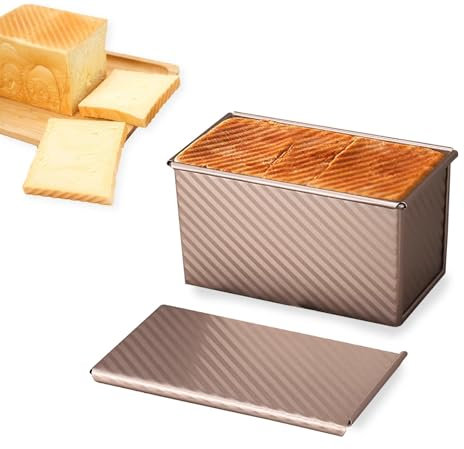 thirei Loaf Tin, 450G Dough Loaf Pan, Non Stick Bread Tin, with Slide Cover, Loaf Tin with Lid, Bread Tins for Baking, for Bread, Cakes and Pastries, Black