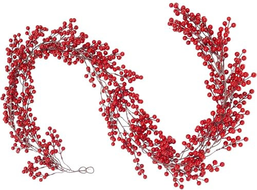 Enyhom 2 Stück/380cm Künstliche Beerengirlande Weihnachten Girlande, Mini Künstliche Rot Beeren Girlande Weihnachtsdeko Weihnachtsgirlande für Fest, Kamin, Treppe, Küche