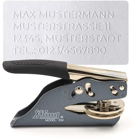JUST REFINE® Prägestempel Personalisiert 25x50mm - Individuell Gestaltbar für Adresse, Name oder Firma, bis zu 4 Zeilen möglich (Prägestempel mit Texteingabe)