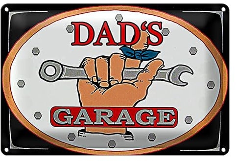 Dad's Garage | Nostalgisches Metallschild für Werkstattdeko | Tolles Geschenk für Väter | 20 cm x 30 cm