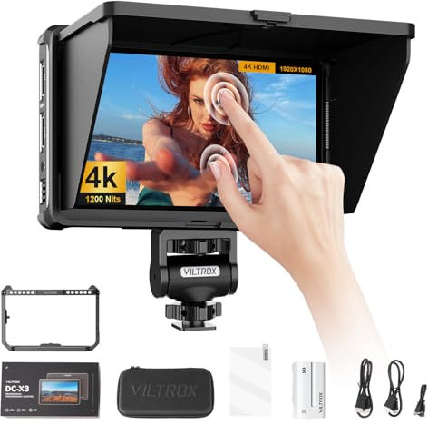 VILTROX DC-X3 - Monitor de campo de cámara con pantalla táctil 4K HDMI DSLR Monitor para Sony, Canon, Nikon, monitor de campo de 6 pulgadas con parasol y bolsa de almacenamiento de batería