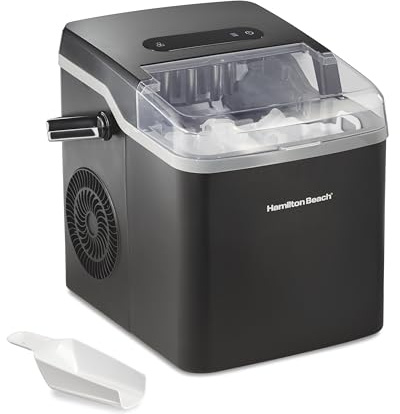 Hamilton Beach Portable Bullet Countertop Ice Maker Machine, Makes 26 Lbs/Day, 9 Cubes Every 6 Minutes, Self-Clean Function, for RV, Office, Kitchen, Dorm, Makes 2 Sizes, Black (86151)