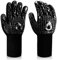 Reinalin Grillhandschuhe Hitzebeständig bis 800°C, Ofenhandschuhe Topfhandschuhe Feuerfeste Handschuhe BBQ Handschuhe Kochhandschuhe Backhandschuhe Backofenhandschuhe (S/M, Schwarz-f1)