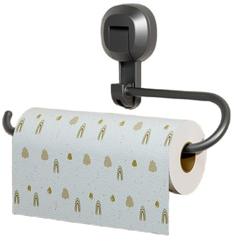 Portarotolo da cucina senza foratura, forte ventosa da parete, in plastica, per cucina e bagno (grigio scuro)
