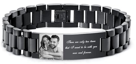 XUANPAI Armband mit Foto Armband Herren mit Gravur - Personalisiertes Partnerarmbänder mit Namen Bild Verstellbare Fotoarmband Fotogeschenk zum Geburtstag Jahrestag Weihnachten (H-schwarz)