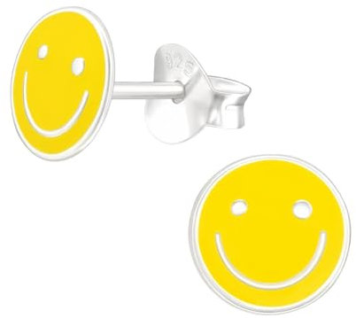 Monkimau Smiley Kinder Ohrringe | 925 Silber | Mädchen Ohrstecker Schmuck | Hypoallergen & Nickelfrei | Kinderohrringe Geschenkidee