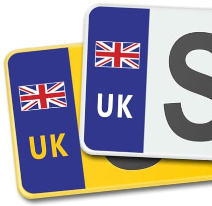 UK Car Number Plate Stickers for Driving in Europe, Premium 3M Vinyl Decals, Union Jack, Compliant with Post-Brexit Regulations, Bubble-Free & Easy Application - Set of 2 (Front & Rear) (Blue)