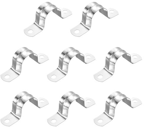 sourcing map 8Pcs Rigid Pipe Straps, 25mm(0.98) 304 Stainless Steel 2 Hole U-Shaped Bracket Tube Hanger Pipe Clamps for Fixing Pipe Cable