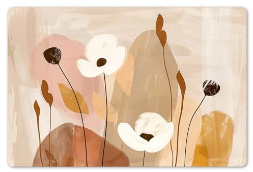 KitchenYeah© Platzsets Abwaschbare Placemats Set 6 45x30 cm Tischsets Platzdeckchen Platzset Tischset Esstisch Telleruntersetzer Waschbar Blumen - Abstrakt - Beige - Linienkunst
