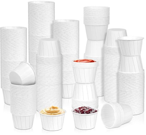 LeonBach 600 PCS Paper Souffle Portion Cups,2oz Disposable Medicine Cup Small Paper Jello Shot Cups 2oz Mini Sample Cup for Ketchup,Condiment,Sauce,Tasting,Measuring,Dessert Servings