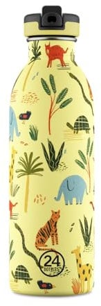 24Bottles® Kids Jungle Friends Trinkflasche mit Strohhalm für Kinder, für Grundschule und Kindergarten, Babyflasche, 100 % luftdicht, aus Edelstahl, BPA-frei, ultraleicht, nicht thermisch, 500 ml