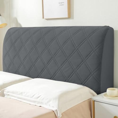 XLSBZ Bett-Kopfteilbezug, elastischer Stretch-Kopfteil-Schonbezug, staubdicht, Schutzhülle für Einzel-/Doppelbett-Kopfteil (Dunkelgrau, 200 cm)