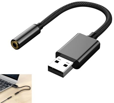 Adaptador de Audio USB a Jack 3,5 mm, Convertidor Auriculares USB, Tarjeta de Sonido Externa, Compatible con PS4, PS5, MacBook, Switch, PC, Plug & Play, Cable de 20 cm para Auriculares y Micrófono