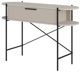 FWStyle Otis 1 Drawer 2 Shelf Console Table – Matt Sandstone Finish with Black Metal Frame & Cross-Bar Support