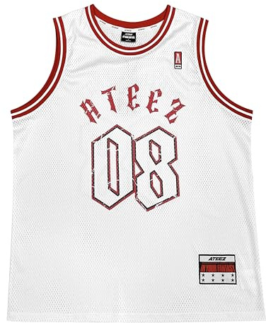 ATEEZ Offizielle Tour Merch Basketballuniform, Weiss/opulenter Garten, Mittel