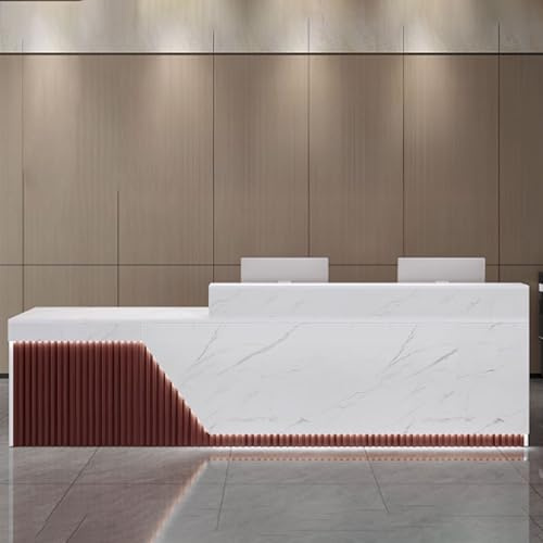 Moderner Empfangstresen mit sanfter Beleuchtung, Rezeptionstheke für kleine Unternehmen, Büro-Empfangstheke (Weiß & Rot, 120 cm) – Stilvolles & funktionales Design