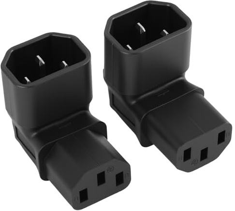 2PCS C13 to C14 Adapter IEC320, 90 Degree Right Angle Power Connector, C14 Male to C13 Female, Angled IEC Power Adapter for PDU, Computers, Servers, HDTV, Home and Office Use (Upward & Downward)