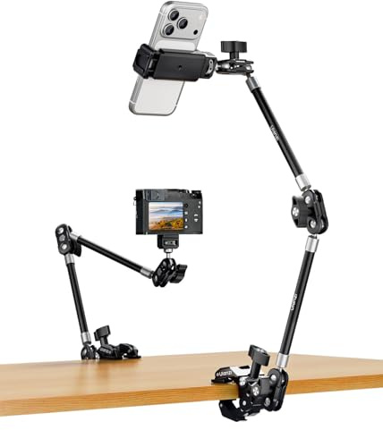 ULANZI C078 Magic Arm med klämma, stativ med 360° kulled, klämstativ med telefonhållare, 1/4 och ARRI-positioneringsstift, kompatibel med iPhone, lampor, webbkameror, max. belastning 1 kg