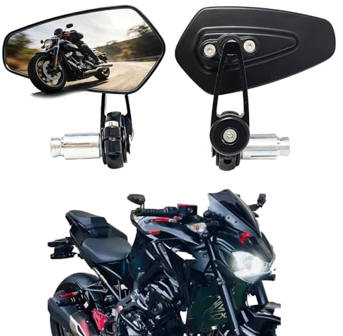 FRICYGAO Motorrad Lenkerendenspiegel, 7/8 22mm Universal Motorrad Rückspiegel für GROM MSX125 Z650 Z750 Z800 Z900 MT-03 MT-07 FZ-07 MT-09 FZ-09 MT-10 FZ-10 MT-25 SV650 SV1000(Schwarz)
