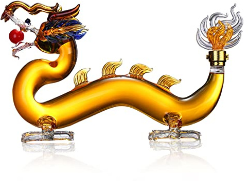 Decanter， Liquor Dragon Whiskey Decanter Zodiac Animal Glass Large Drinking Dispenser for Scotch Vodka Rum Tequila Wine Carafe(500ml/16.9oz)
