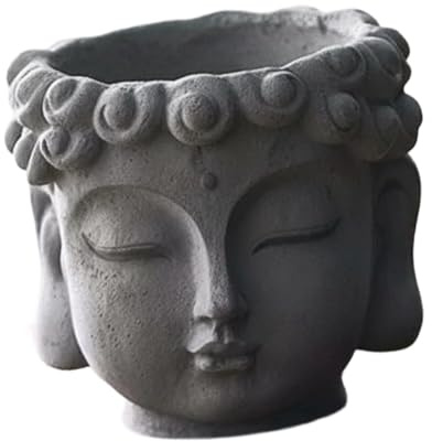 Whtkoph Pot de Fleurs Robuste en Ciment en Forme de Tête de Bouddha, Pot Décoratif, Vase pour Chambre et Salon
