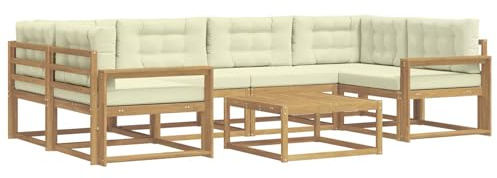 vidaXL Outdoor-Sofagarnitur mit Kissen 5 pcs Weiß und Creme, Moderner Gartensofa, Outdoor-Sitzgruppe für Patio-Relax, Lounge-Set aus Akazie, ideal für Pool und Garten