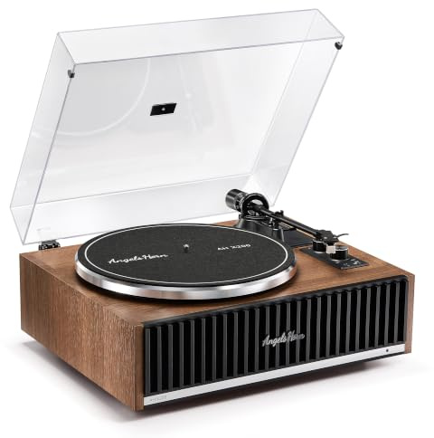 ANGELS HORN Plattenspieler mit Lautsprechern,Bluetooth Schallplattenspieler | Integrierter Phono-Vorverstärker, AT-3600L-Tonabnehmer, Kopfhöreranschluss, Riemenantrieb 33/45 U/min